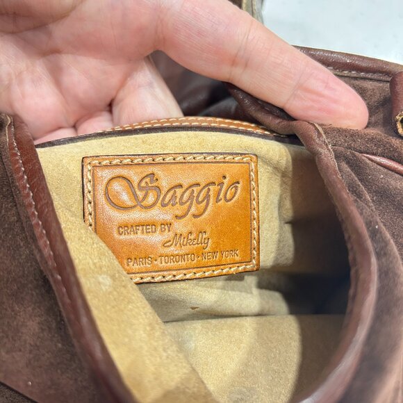 Vtg Saggio Brown Suede Crossbody Bag Boho Hippie Slouchy Snakeskin Trim Festival - Picture 6 of 8